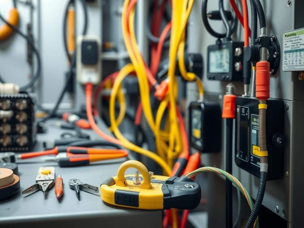 Professional electrical work setup with proper tools and equipment