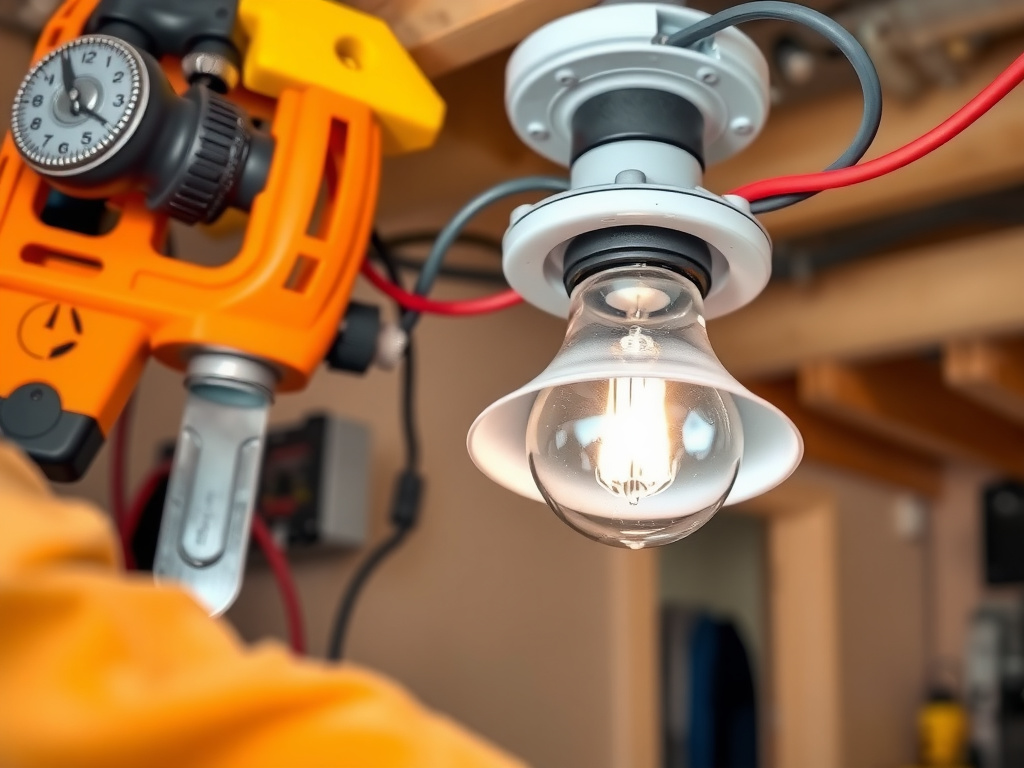 Professional electrical work setup with proper tools and equipment