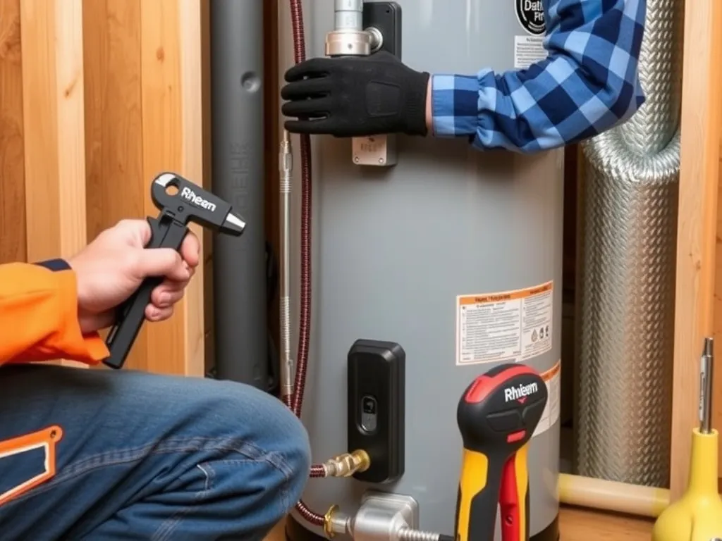 Professional Rheem PROTECH HPWH 50-Gallon setup with proper tools and equipment
