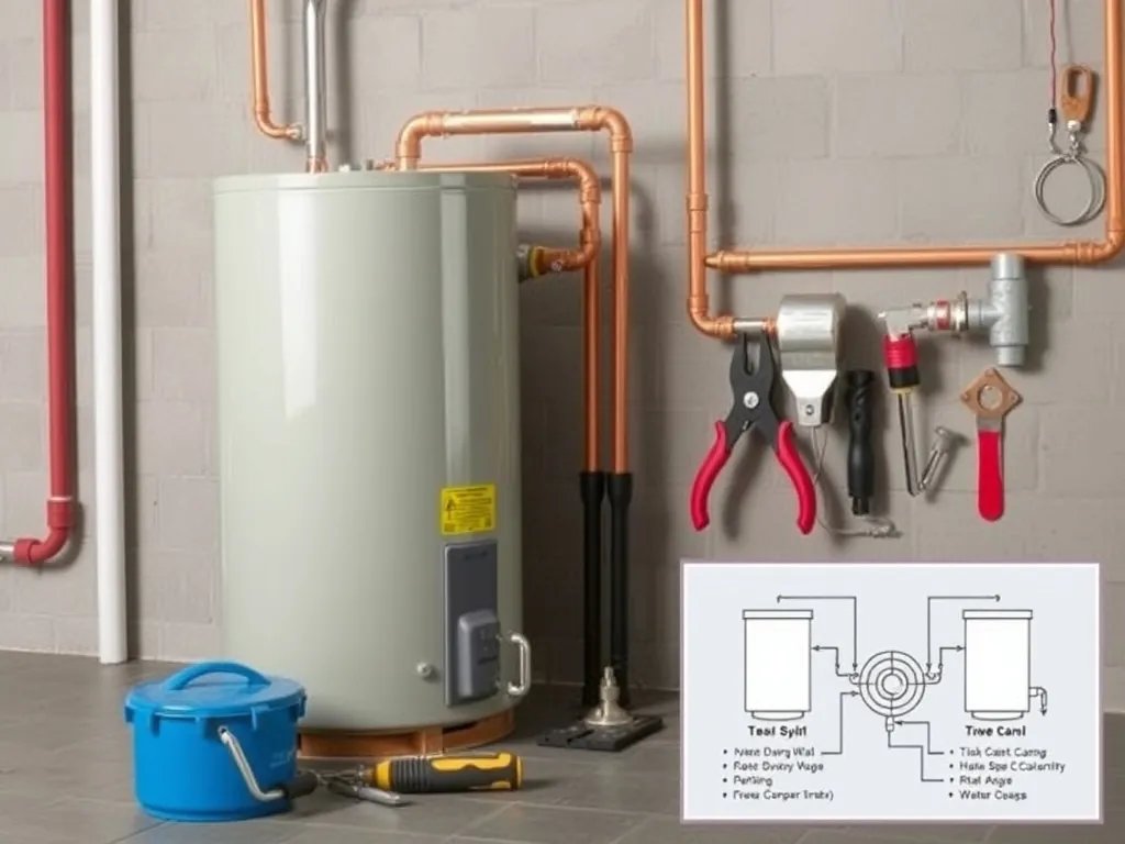 Professional 80 gallon water heater setup with proper tools and equipment