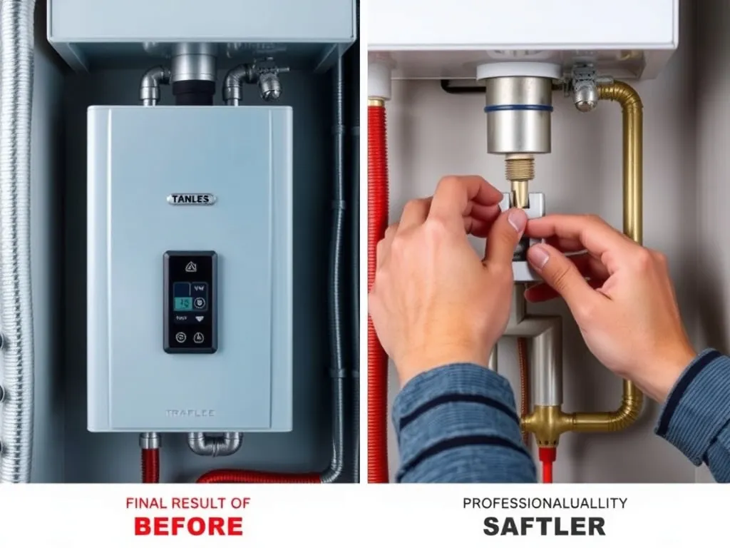 Completed A failed tankless hot water heater produces no hot installation showing professional results