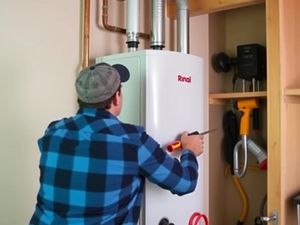 Professional Rinnai tankless water heater installation requires setup with proper tools and equipment
